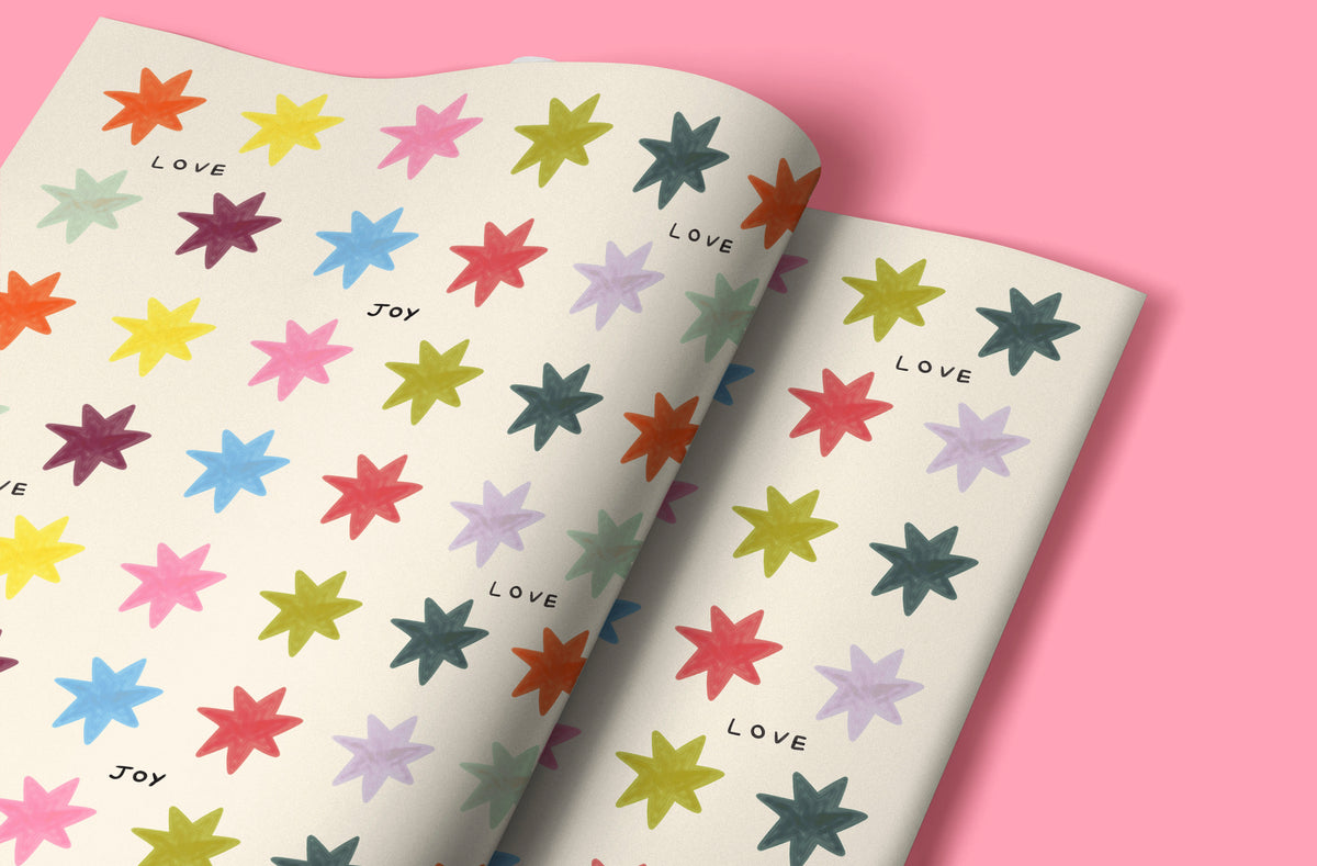 Love & Joy Star Pattern Gift Wrap