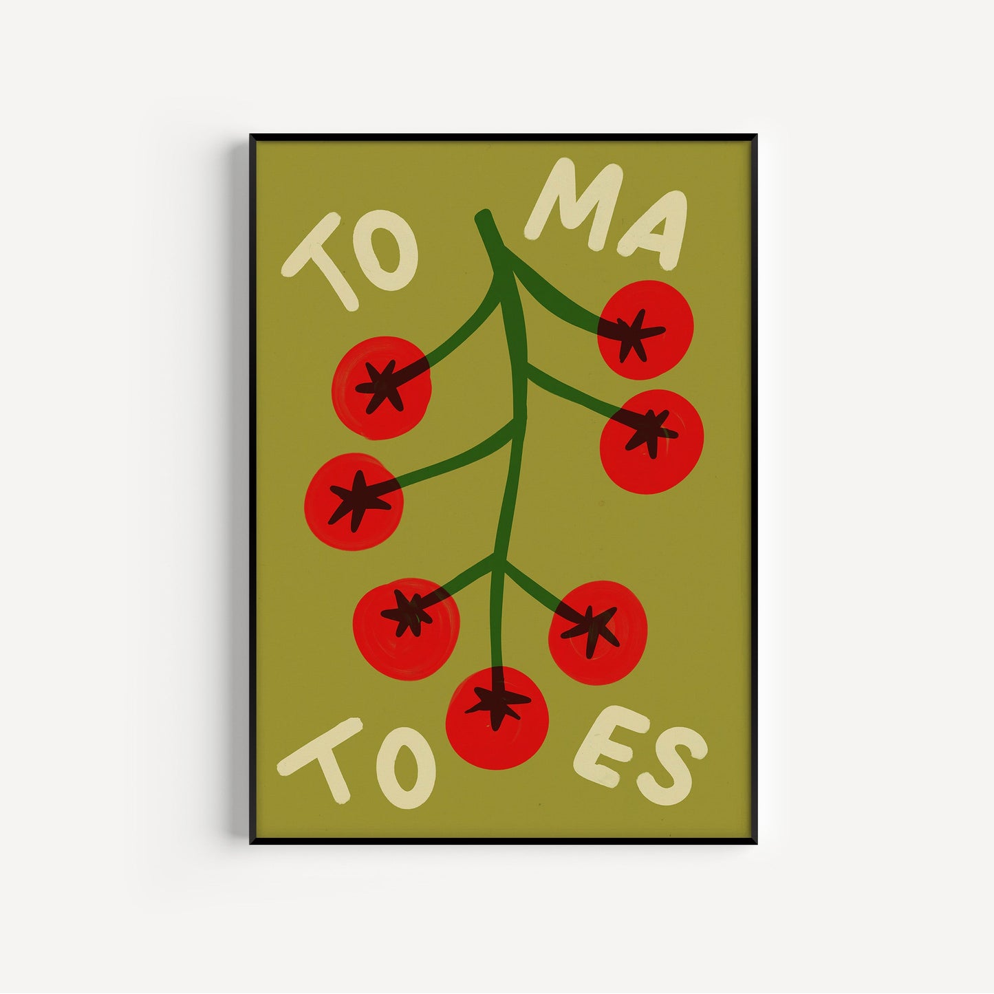 Framed artwork with red berries and text on a green background