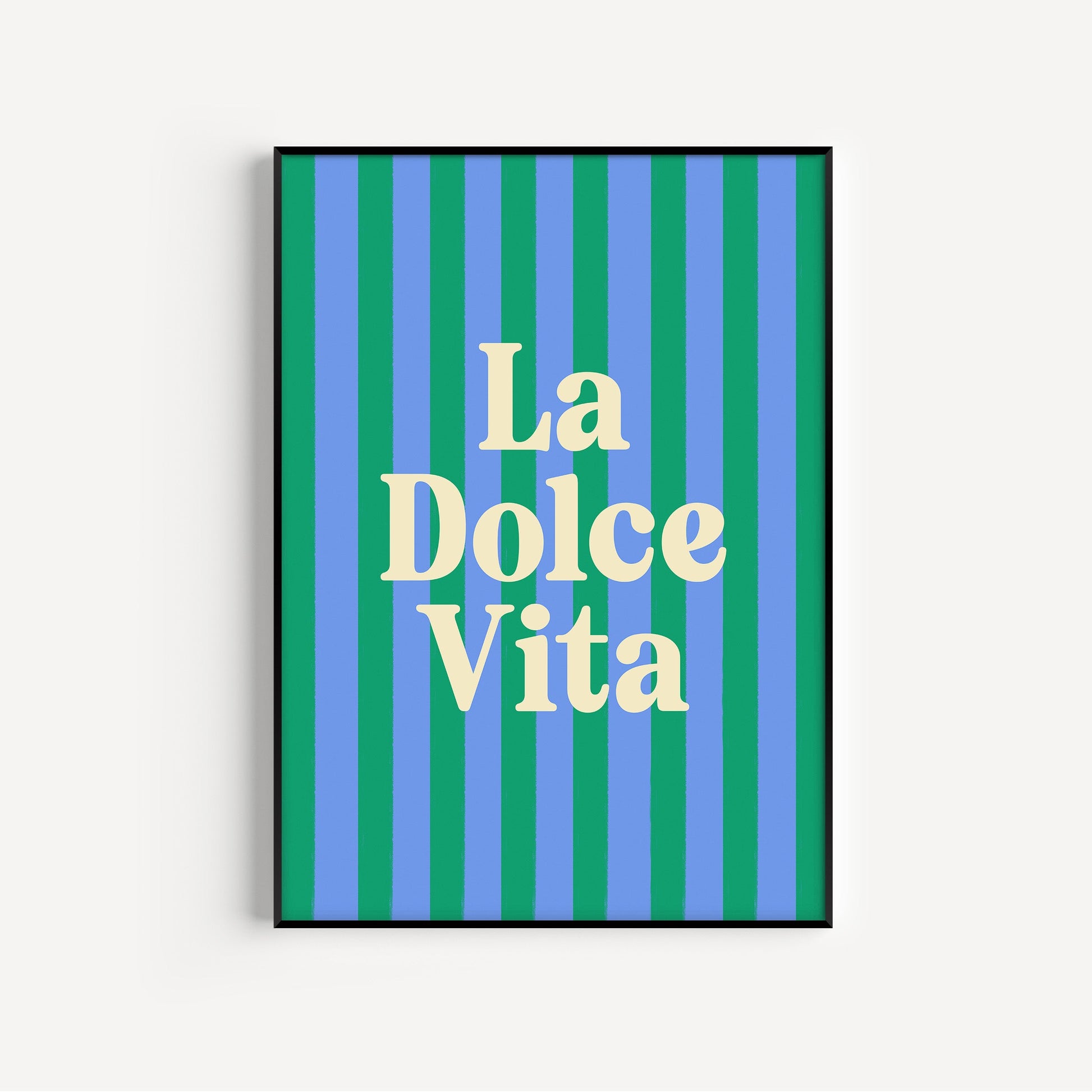 Poster with 'La Dolce Vita' text on a striped background