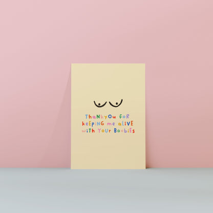 Yellow card with a smiley face and text on a pink background