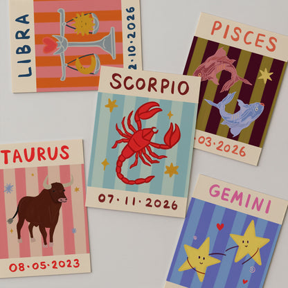 Horoscope Kids Personalised Birthday Art Print