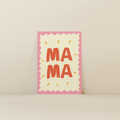 Card with 'MAMA' text on a beige background