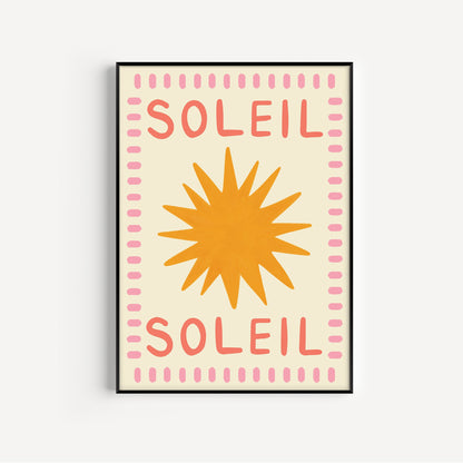 Poster with 'Soleil' text and a sun graphic on a light background
